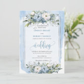 Invitation Mariage élégant Boho Pastel Blue Silver Peonies (Debout devant)