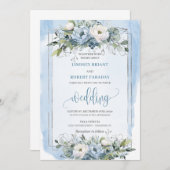 Invitation Mariage élégant Boho Pastel Blue Silver Peonies (Devant / Derrière)