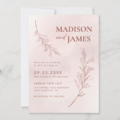 Invitation Mariage Élégant Boho Pink à feuilles minimes (Devant)
