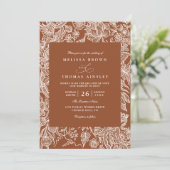 Invitation Mariage élégant Boho Terre cuite Fleur sauvage Cod (Debout devant)