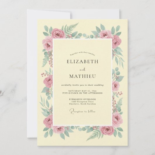 Invitation Mariage Élégant Botanique Crème (Devant)