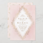 Invitation Mariage élégant, botanique et doré (Devant / Derrière)