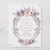 Invitation Mariage Élégant Botanique Floral Crème Violet (Devant)