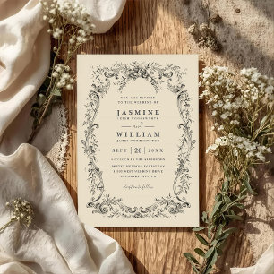 Invitation Mariage élégant botanique floral vintage avec QR C