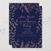 Invitation Mariage élégant botanique glamour or rose et bleu (Devant / Derrière)