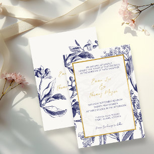 Invitation Mariage élégant botanique or et bleu