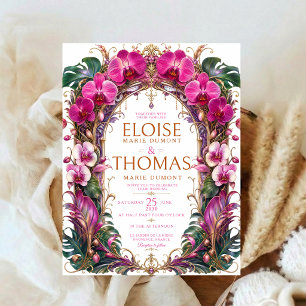 Invitation Mariage Élégant Botanique Orchidée Tropicale Or