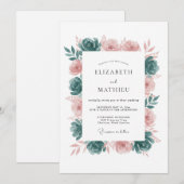Invitation Mariage Élégant Botanique Teinte de Rose (Devant / Derrière)