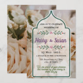 Invitation Mariage élégant, bouquet de fleurs, cadre vert (Devant / Derrière)