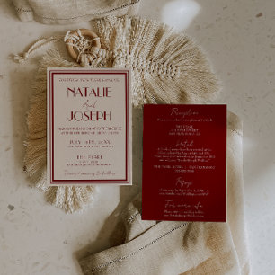 Invitation Mariage Élégant Bourgogne Ivoire Tout En Un