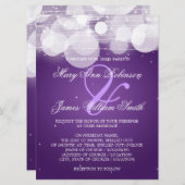 Invitation Mariage élégant, brillant et étincelant, violet (Devant / Derrière)