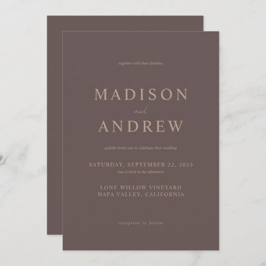 Invitation Mariage élégant Brown moderne (Devant / Derrière)