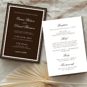 Invitation Mariage Élégant Brun Chocolat Détails de Réception
