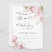 Invitation Mariage Élégant Budget Fleurs Hydrangeas Roses (Devant)