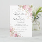 Invitation Mariage Élégant Budget Fleurs Hydrangeas Roses (Debout devant)