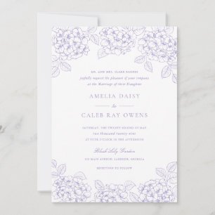 Invitation Mariage Élégant Cadre d'Hortensia Violet Floral