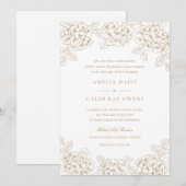 Invitation Mariage Élégant Cadre Hydrangea Or Floral (Devant / Derrière)