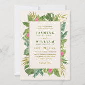 Invitation Mariage élégant cadre tropical Code QR Vert (Devant)