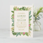 Invitation Mariage élégant cadre tropical Code QR Vert (Debout devant)