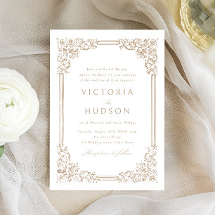 Invitation Mariage élégant cadre Vintage neutre