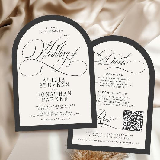 Invitation Mariage élégant calligraphie arc de luxe
