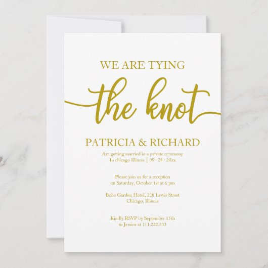 Invitation Mariage Élégant Calligraphié en Doré pour une Fugu (Devant)