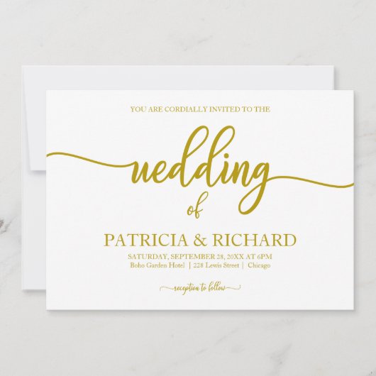 Invitation Mariage Élégant Calligraphié en Or (Devant)