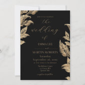 Invitation Mariage élégant calligraphie lis calla doré (Devant)