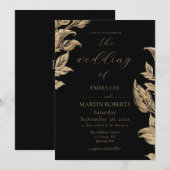 Invitation Mariage élégant calligraphie lis calla doré (Devant / Derrière)