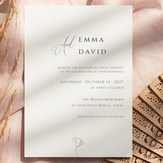 Invitation Mariage Élégant Calligraphie Noir & Blanc Simple