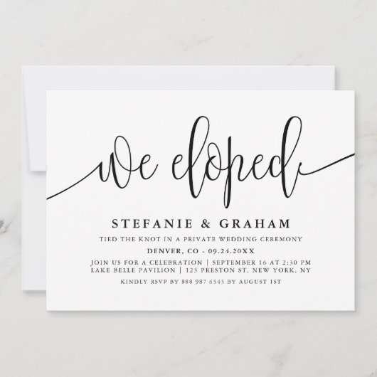 Invitation Mariage Élégant Calligraphie Noire (Devant)