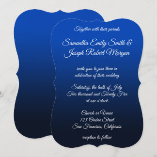 Invitation Mariage élégant calligraphié ombré bleu marine
