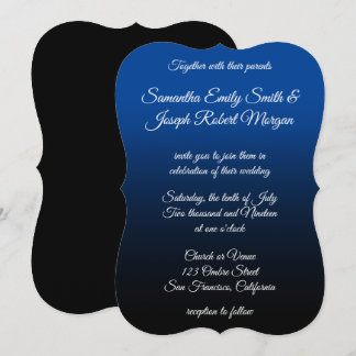 Invitation Mariage élégant calligraphie ombré bleu profond no