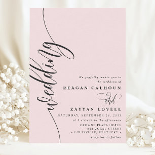 Invitation Mariage Élégant Calligraphie Rose Pâle