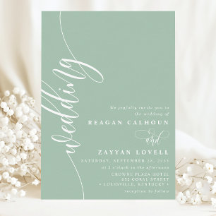 Invitation Mariage élégant calligraphie script Dusty Mint