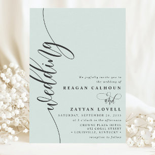 Invitation Mariage Élégant Calligraphie Script Pastel Mint