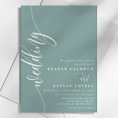 Invitation Mariage élégant calligraphie script sarcelle pouss