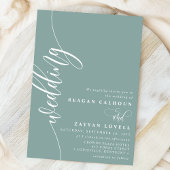 Invitation Mariage élégant calligraphie script sarcelle pouss