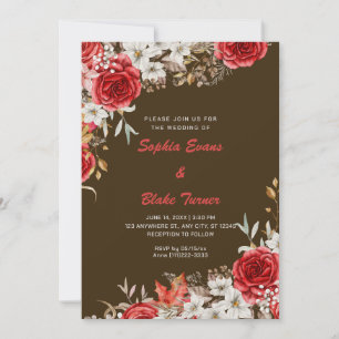 Invitation Mariage Élégant Campagne Roses Rouges Violettes