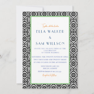 Invitation Mariage Élégant Carrelage Noir Et Blanc Formel