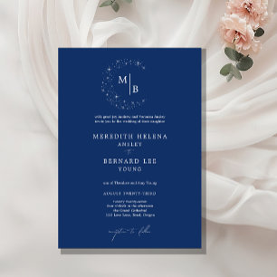 Invitation Mariage Élégant Céleste Bleu Monogramme Formel