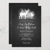 Invitation Mariage élégant Cerf d'hiver Sparkle Noir (Devant / Derrière)