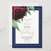 Invitation Mariage Élégant Chic Fleurs Bourgogne Or Navy (Devant)