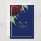 Invitation Mariage Élégant Chic Fleurs Bourgogne Or Navy (Dos)