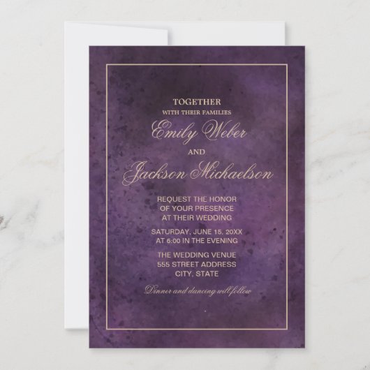 Invitation Mariage Élégant Chic Moderne Violet prune (Devant)