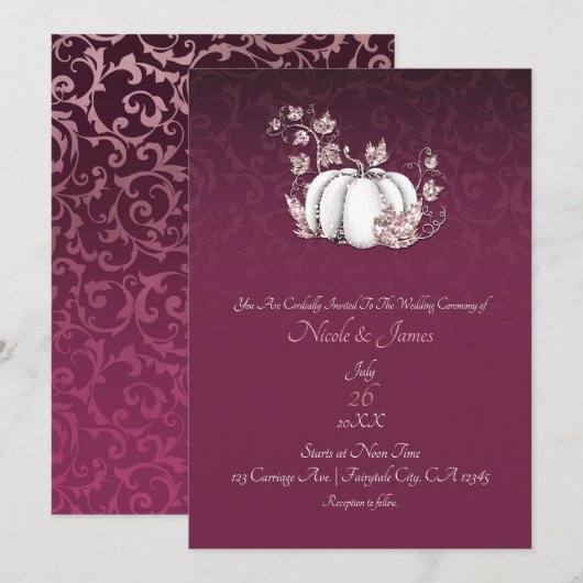 Invitation Mariage élégant Citrouille blanche Framboise Or ro (Devant / Derrière)