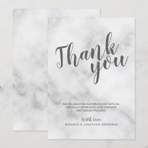 Invitation Mariage Élégant Classe Marbre Blanc Remerciements