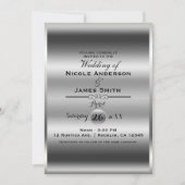 Invitation Mariage Élégant Classe Métalisé Brillant Silver Sh (Devant)