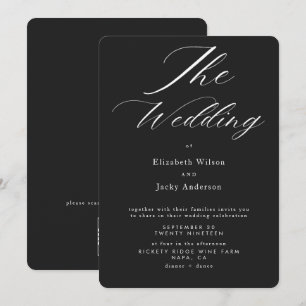 Invitation Mariage élégant classique avec QR code noir et bla