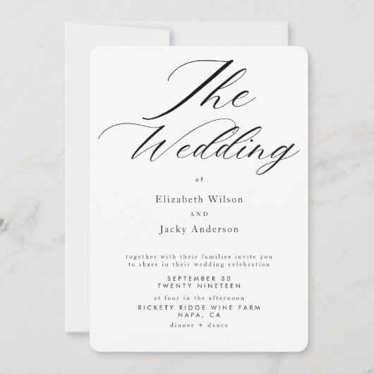 Invitation Mariage élégant classique avec QR code noir et bla (Devant)